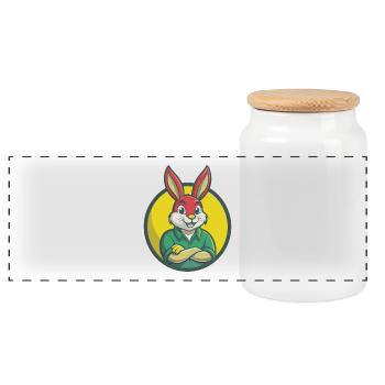 Rabbit Cute Kawaii Cartoon Clipart Pet Animal - Panoramic Cookie Jar with Wooden Lid - white - Front