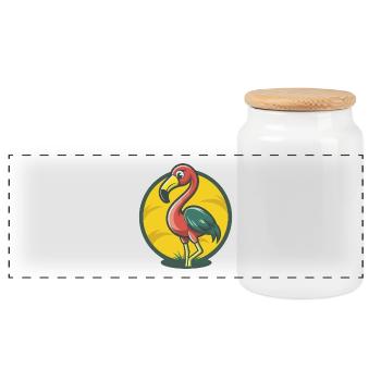 Flamingo Cute Kawaii Cartoon Clipart Pet Animal - Panoramic Cookie Jar with Wooden Lid - white - Front
