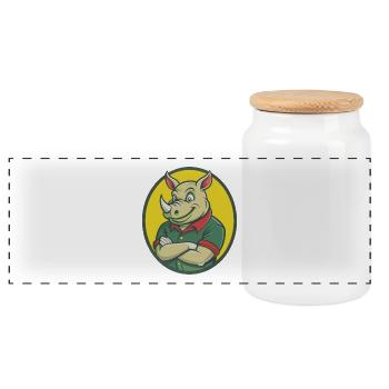 Rhino Cute Kawaii Cartoon Clipart Pet Animal - Panoramic Cookie Jar with Wooden Lid - white - Front