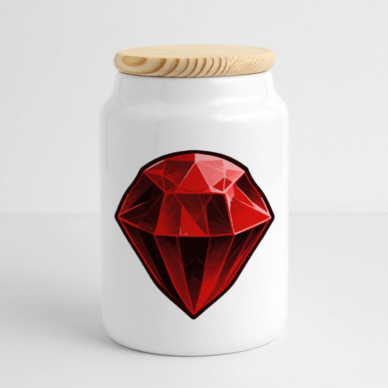 Precious Red Ruby Gemstone Panoramic Cookie Jar with Wooden Lid