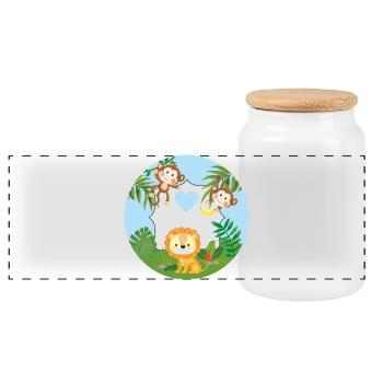 Freundschaft - Kleine Äffchen & Löwe  - Panorama Keksdose mit Holzdeckel - Weiß - Vorne