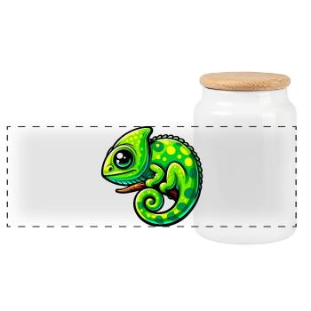 Caméléon - Boîte à biscuits avec couvercle en bois - blanc - Devant