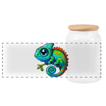 Caméléon - Boîte à biscuits avec couvercle en bois - blanc - Devant