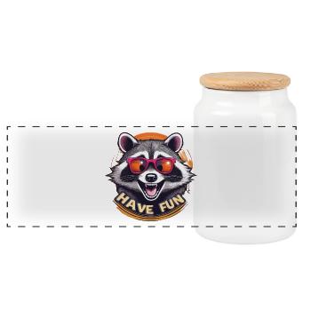 Verspielter Waschbär mit Sonnenbrille - Panorama Keksdose mit Holzdeckel - Weiß - Vorne