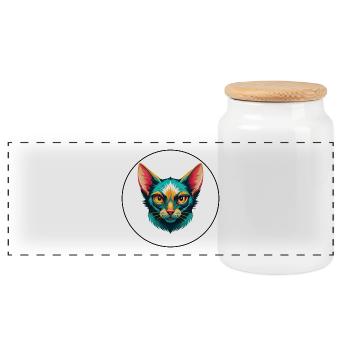 Lykoi Chat Race Dessin Animé Kawaii Animal Pet - Boîte à biscuits avec couvercle en bois - blanc - Devant
