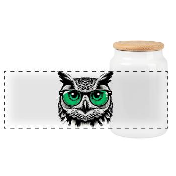 Hibou avec des lunettes - Boîte à biscuits avec couvercle en bois - blanc - Devant