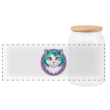 American Curl Cat Breed Cartoon Kawaii Animal Pet - Panoramic Cookie Jar with Wooden Lid - white - Front