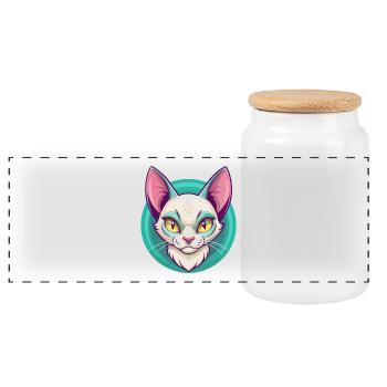 Javanische Katzenrasse Karikatur Kawaii Tier Haustier - Panorama Keksdose mit Holzdeckel - Weiß - Vorne