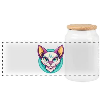 Khao Manee Cat Breed Cartoon Kawaii Animal Pet - Panoramic Cookie Jar with Wooden Lid - white - Front