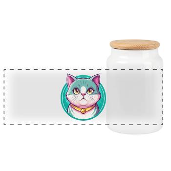 British Shorthair Chat Race Dessin animé Kawaii Animal - Boîte à biscuits avec couvercle en bois - blanc - Devant