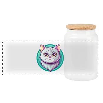 Anglais argent chat race dessin animé Kawaii Animal Pet - Boîte à biscuits avec couvercle en bois - blanc - Devant