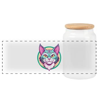 California Spangled Cat Breed Cartoon Kawaii Haustier - Panorama Keksdose mit Holzdeckel - Weiß - Vorne