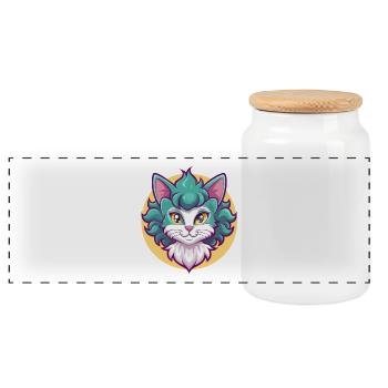 Laperm Chat Race Dessin Animé Kawaii Animal Pet - Boîte à biscuits avec couvercle en bois - blanc - Devant