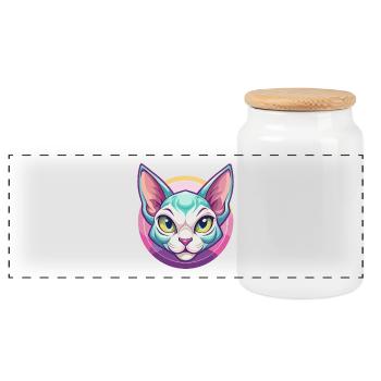 Minskin Chat Race Dessin Animé Kawaii Animal Pet - Boîte à biscuits avec couvercle en bois - blanc - Devant