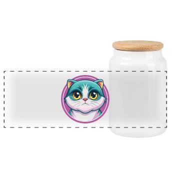 Schottisch Falten Katze Rasse Karikatur Kawaii Tier Haustier - Panorama Keksdose mit Holzdeckel - Weiß - Vorne