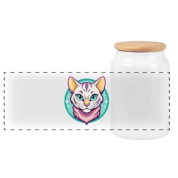 Schnee Bengalen Katze Rasse Karikatur Kawaii Tier Haustier - Panorama Keksdose mit Holzdeckel - Weiß - Vorne