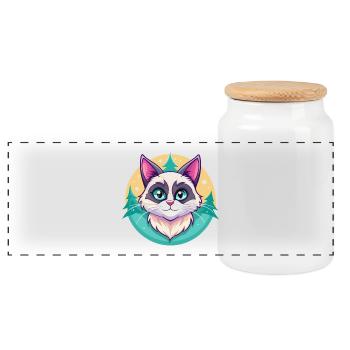 Schneeschuh Katze Rasse Karikatur Kawaii Tier Haustier - Panorama Keksdose mit Holzdeckel - Weiß - Vorne