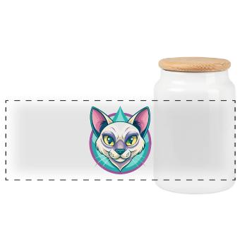Chat thaïlandais race dessin animé Kawaii Animal Pet - Boîte à biscuits avec couvercle en bois - blanc - Devant