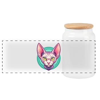 Red Devon Rex Cat Breed Cartoon Kawaii Animal Pet - Panoramic Cookie Jar with Wooden Lid - white - Front