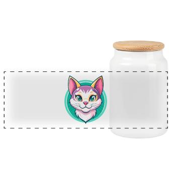 Coréen Bobtail Chat Race Dessin Animé Kawaii Animal Pet - Boîte à biscuits avec couvercle en bois - blanc - Devant