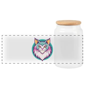 German Longhair Cat Breed Cartoon Kawaii Animal - Panoramic Cookie Jar with Wooden Lid - white - Front