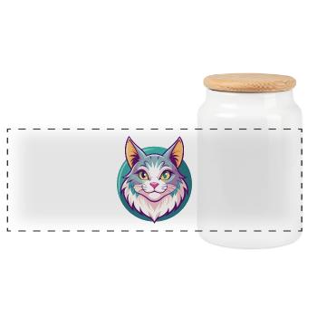 American Bobtail Cat Breed Cartoon Kawaii Animal - Panoramic Cookie Jar with Wooden Lid - white - Front