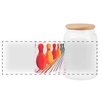 Oldschool Bowling Zeichnung - Panorama Keksdose mit Holzdeckel - Weiß - Vorne