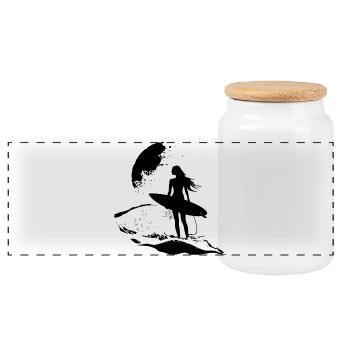 Surfer Girl - Panoramic Cookie Jar with Wooden Lid - white - Front