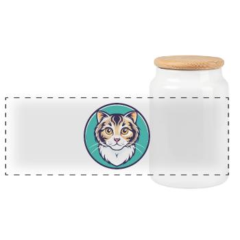 American Curl Cat Breed Cartoon Kawaii Animal Pet - Panoramic Cookie Jar with Wooden Lid - white - Front