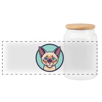 Europäische Burma-Katzenrasse Karikatur Kawaii Tier - Panorama Keksdose mit Holzdeckel - Weiß - Vorne