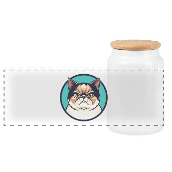 Exotique Shorthair Chat Race Dessin Animé Kawaii Animal - Boîte à biscuits avec couvercle en bois - blanc - Devant