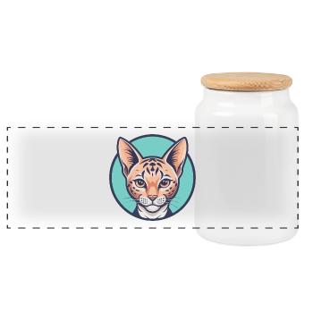 Ocicat Katzenrasse Karikatur Kawaii Tier Haustier - Panorama Keksdose mit Holzdeckel - Weiß - Vorne