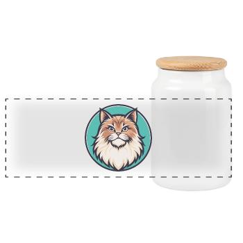 British Longhair Cat Breed Cartoon Kawaii Animal - Panoramic Cookie Jar with Wooden Lid - white - Front