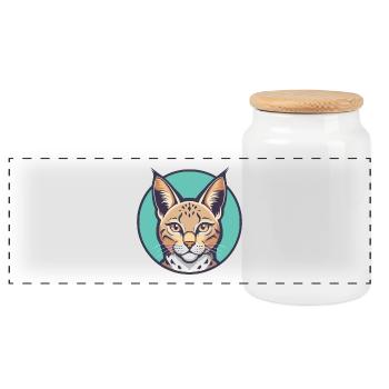 California Spangled Cat Breed Cartoon Kawaii Haustier - Panorama Keksdose mit Holzdeckel - Weiß - Vorne