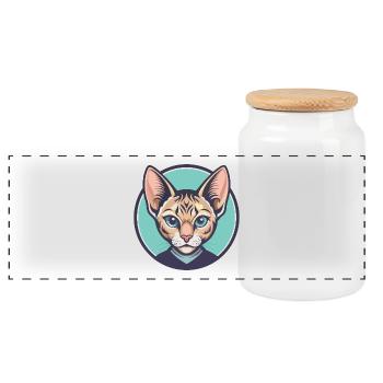 German Rex Cat Breed Cartoon Kawaii Animal Pet - Panoramic Cookie Jar with Wooden Lid - white - Front