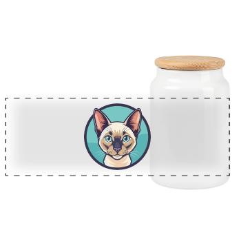 Chat tonkinois race dessin animé Kawaii animal de compagnie - Boîte à biscuits avec couvercle en bois - blanc - Devant