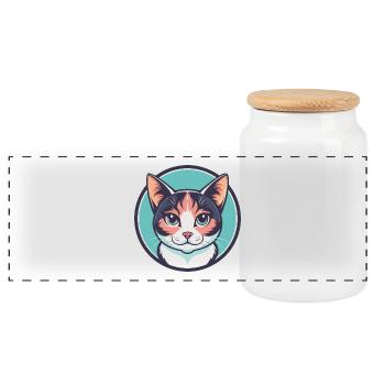 Dilute Calico Cat Breed Cartoon Kawaii Animal Pet - Panoramic Cookie Jar with Wooden Lid - white - Front