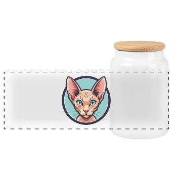 Red Devon Rex Cat Breed Cartoon Kawaii Animal Pet - Panoramic Cookie Jar with Wooden Lid - white - Front