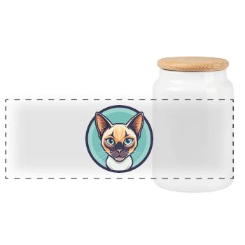 Chat thaïlandais race dessin animé Kawaii Animal Pet - Boîte à biscuits avec couvercle en bois - blanc - Devant