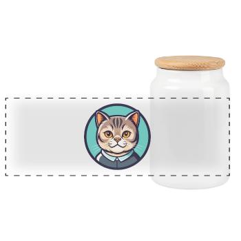 Scottish Shorthair Cat Breed Cartoon Kawaii Animal - Panoramic Cookie Jar with Wooden Lid - white - Front