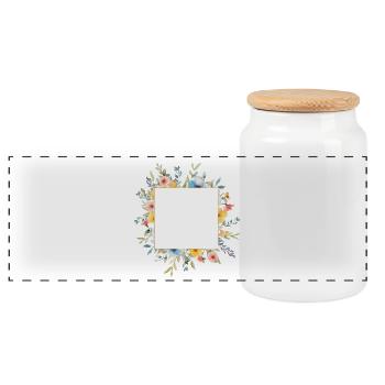 Floral design, square, customizable - Panoramic Cookie Jar with Wooden Lid - white - Front