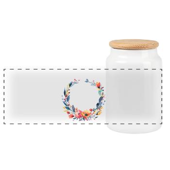 Bunter, Blumen-Kranz, personalisierbar - Panorama Keksdose mit Holzdeckel - Weiß - Vorne