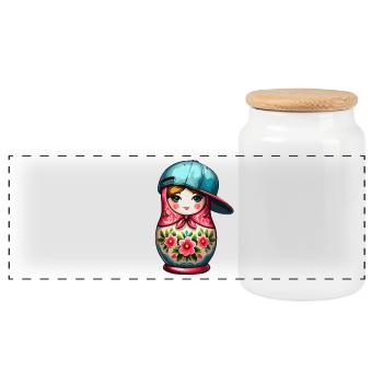 Matrjoschka cool Cappy Kappe Geschenk - Panorama Keksdose mit Holzdeckel - Weiß - Vorne