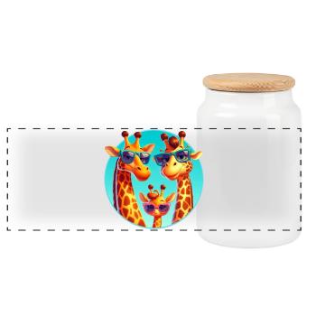 Cool giraffe family with sunglasses - Panoramic Cookie Jar with Wooden Lid - white - Front