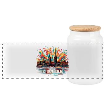 Stockholm Capital Sweden Gift - Panoramic Cookie Jar with Wooden Lid - white - Front