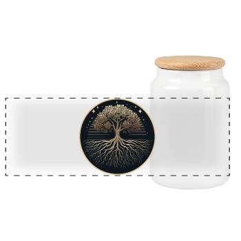 Tree Silhouette Roots - Panoramic Cookie Jar with Wooden Lid - white - Front
