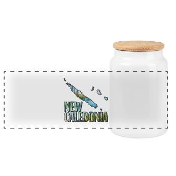 Aquarell Landkarte Neukaledonien - Panorama Keksdose mit Holzdeckel - Weiß - Vorne