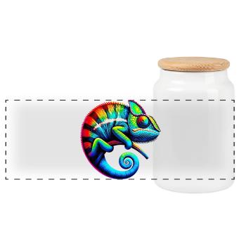 Chameleon - Panoramic Cookie Jar with Wooden Lid - white - Front