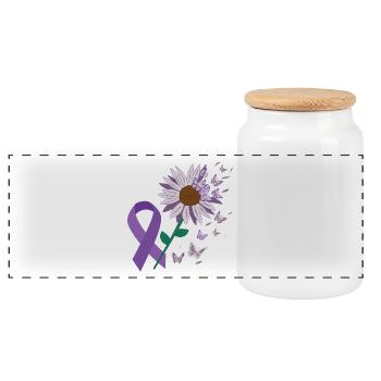 Epilepsy Purple Bow Flower Butterfly - Panoramic Cookie Jar with Wooden Lid - white - Front