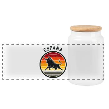 Espagne ville d'España - Boîte à biscuits avec couvercle en bois - blanc - Devant